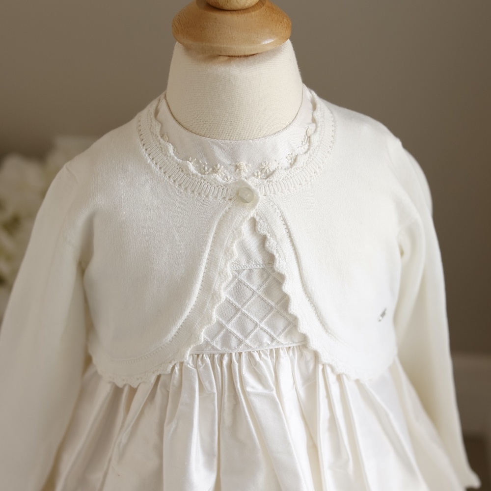 Girls Ivory Cotton Cardigan Cropped Crocheted Scalloped Hem Boutique NWT